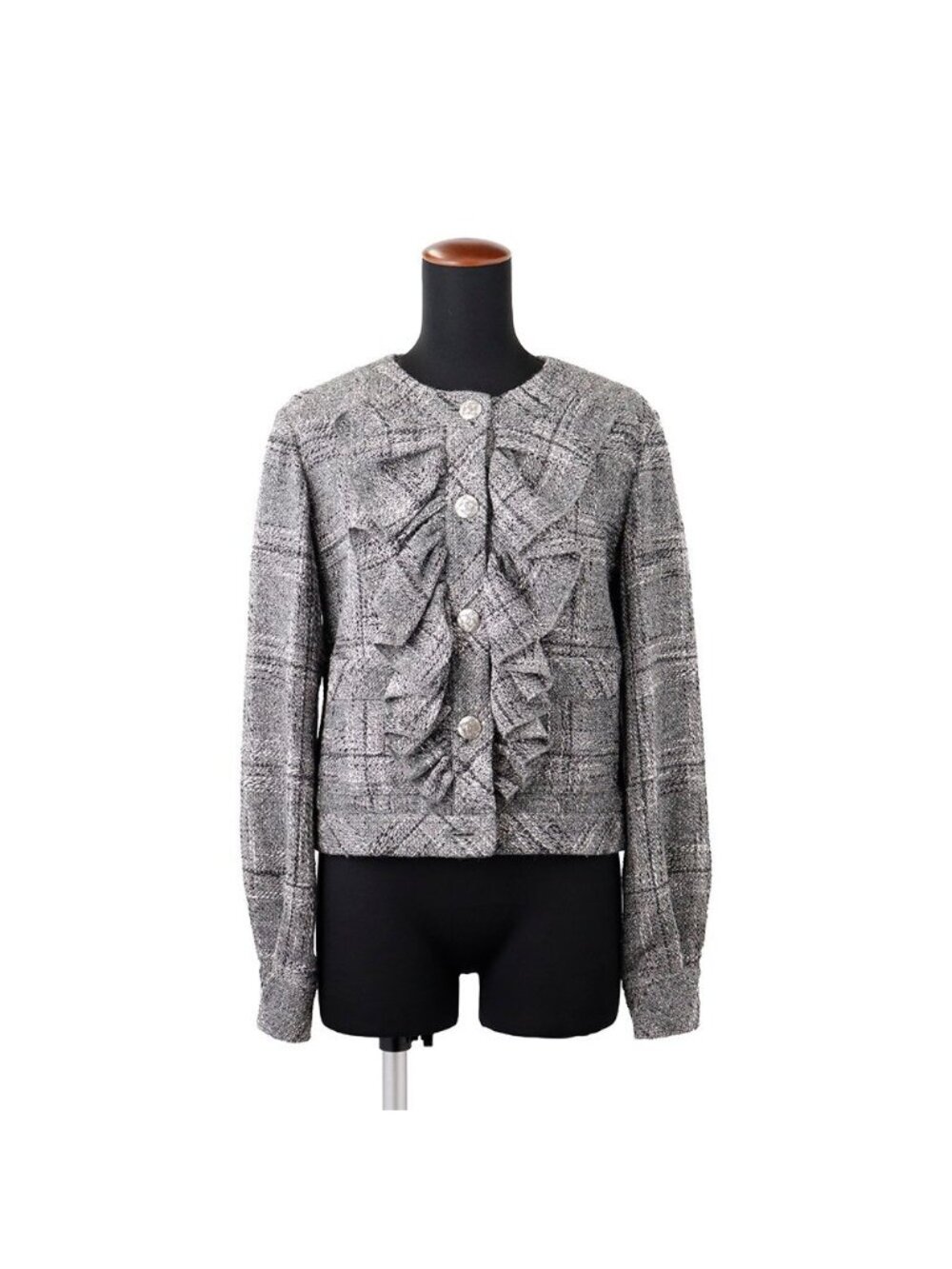 Chanel Jacket Coco Buttons Collarless Frills Tweed Outer